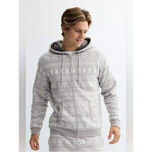 ADTN Men's Light Gray Fair Isle Holiday Pattern Sweatsuit Size XL Sherpa Lined